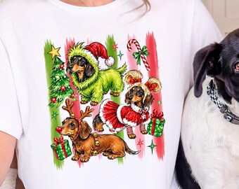Dachshund Christmas Shirt, Christmas Wiener Dog Tee, Santa Reindeer Holiday T-Shirt, Funny Sausage Dog Christmas Shirt, Dog Lover Gift