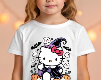 Shirt Halloween Kitty, Shirt Pumpkin Kitty, Spooky Season Hello Cat T-shirt, Scary Kawaii Tee, Kitty Fall Shirt, Hello Cat Witch T-shirt, Ghost Cat