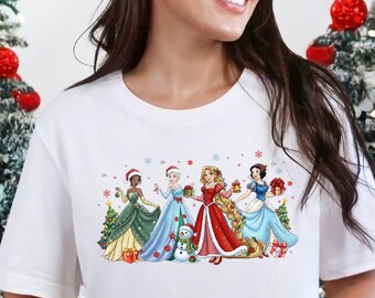 Disney Princess Christmas Shirt, Tiana Elsa Rapunzel Snow White Tee, Holiday Princess T-Shirt, Disney World Winter Vacation Shirt
