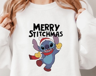 Merry Stitchmas, Stitch Christmas Shirt for Adults, Kids, Newborn, Lilo And Stitch Christmas Sweatshirt Christmas Stitch Sweatshirt in Pink
