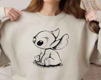 Disney Stitch Sketch Portrait Sweatshirt, Söt Lilo och Stitch Hoodie, Disney Matchande Tröja, Disneyland Familjetröja, Disney World T-shirt