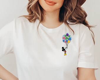 Camiseta colorida con globos de Mickey, sudadera con globos de Mickey de Disney, camiseta para viajes familiares a Disneyland, camiseta de vacaciones en Disneyworld, camiseta sencilla de Mickey