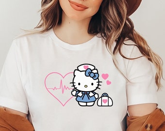 Kitty Shirt Sweatshirt & Hoodie, Nurse Kitty Shirt, Hello Cat Shirt, Kawaii Shirt, Kitty Group Shirt, Hello Cat Nurse Shirt, Doctor Kitty