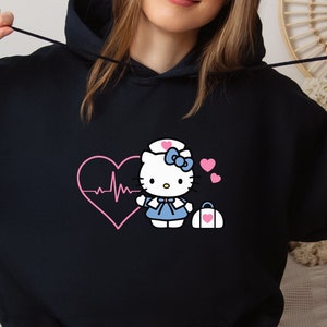 Kitty Shirt Sweatshirt & Hoodie, Nurse Kitty Shirt, Hello Cat Shirt, Kawaii Shirt, Kitty Group Shirt, Hello Cat Nurse Shirt, Doctor Kitty