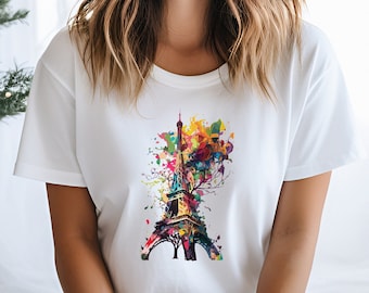 Colorful And Floral Eiffel Tower T-Shirts, Paris Travel Shirt, France Vacation Shirt, Europe Trip Tee, Eiffel Tower Tee For Adult and Kids