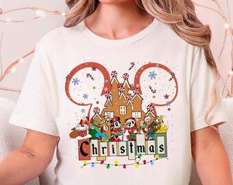 Disney Christmas Shirt, Mickey Minnie Holiday Tee, Goofy Donald Pluto Christmas T-Shirt, Gingerbread Castle Disney World Family Shirt