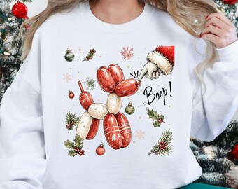 Christmas Balloon Dog Sweatshirt, Santa Boop Crewneck, Funny Holiday Balloon Puppy Sweater, Festive Dog Lover Christmas Gift