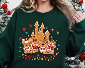 Disney Christmas Sweatshirt, Mickey Minnie Gingerbread Crewneck, Donald Daisy Holiday Sweater, Disney World Castle Christmas Gift