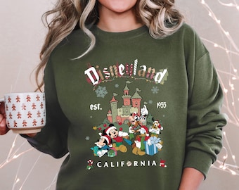 Disneyland California Christmas Shirt, Mickey Minnie Holiday Tee, Goofy Donald Pluto Castle T-Shirt, 1955 Retro Christmas Vacation