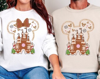 Mickey Minnie Christmas Sweatshirt, Disney Gingerbread Castle Crewneck, Matching Couple Holiday Sweater, Hand Drawn Mickey Ears Xmas