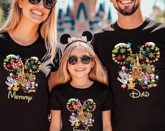 Personalized Disney Christmas Shirt, Mickey Minnie Family Vacation Tee, Matching Disneyland Holiday T-Shirt, Custom Name Christmas Tee
