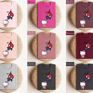 Spiderman and Kitty Shirt Sweatshirt & Hoodie, Kitty Spiderman Couple Shirt, Y2K Inspired Matching Couple, Hello Cat Shirt, Kawaii Shirt image 6