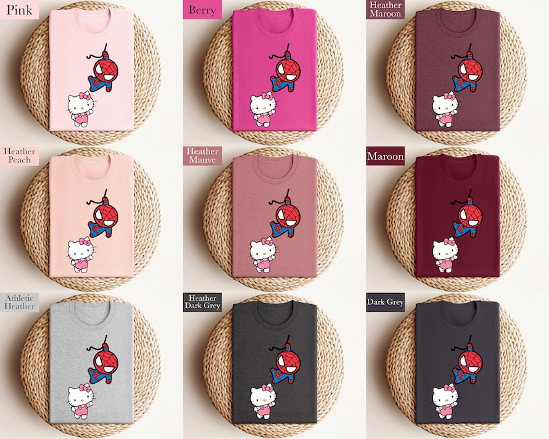 Spiderman and Kitty Shirt Sweatshirt & Hoodie, Kitty Spiderman Couple Shirt, Y2K Inspired Matching Couple, Hello Cat Shirt, Kawaii Shirt image 6