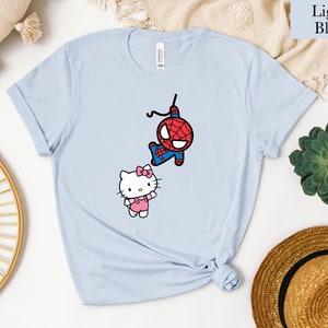 Spiderman and Kitty Shirt Sweatshirt & Hoodie, Kitty Spiderman Couple Shirt, Y2K Inspired Matching Couple, Hello Cat Shirt, Kawaii Shirt image 4