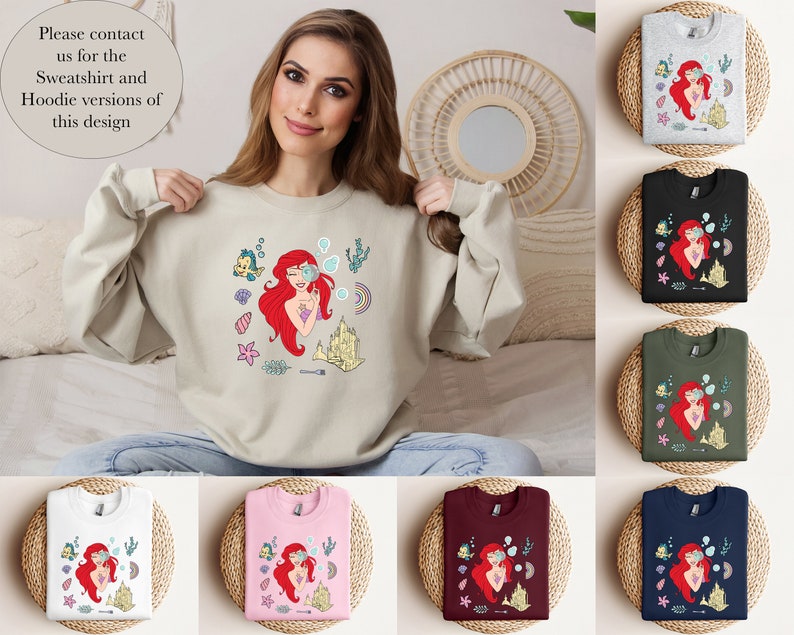 Shirt kleine zeemeermin, shirt Ariel, sweatshirt Disney prinses, zeemeermin zee-matching, shirt prinses Ariel, cadeau voor meisje, cadeau voor haar afbeelding 8