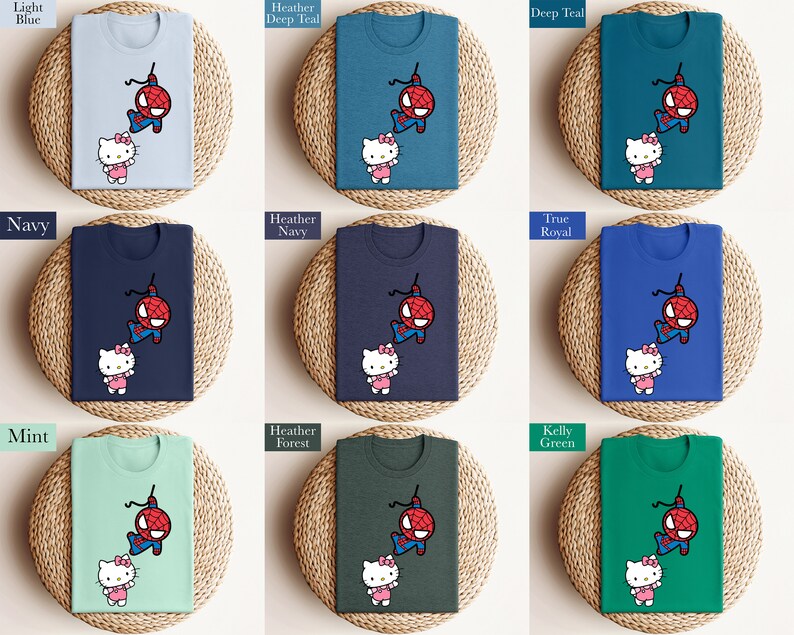 Spiderman and Kitty Shirt Sweatshirt & Hoodie, Kitty Spiderman Couple Shirt, Y2K Inspired Matching Couple, Hello Cat Shirt, Kawaii Shirt image 7