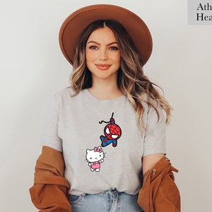 Spiderman and Kitty Shirt Sweatshirt & Hoodie, Kitty Spiderman Couple Shirt, Y2K Inspired Matching Couple, Hello Cat Shirt, Kawaii Shirt image 2