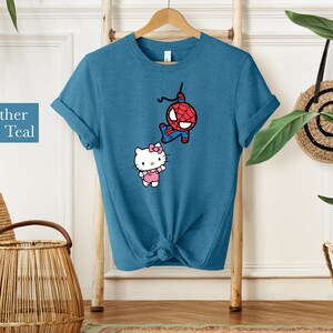 Spiderman and Kitty Shirt Sweatshirt & Hoodie, Kitty Spiderman Couple Shirt, Y2K Inspired Matching Couple, Hello Cat Shirt, Kawaii Shirt image 5