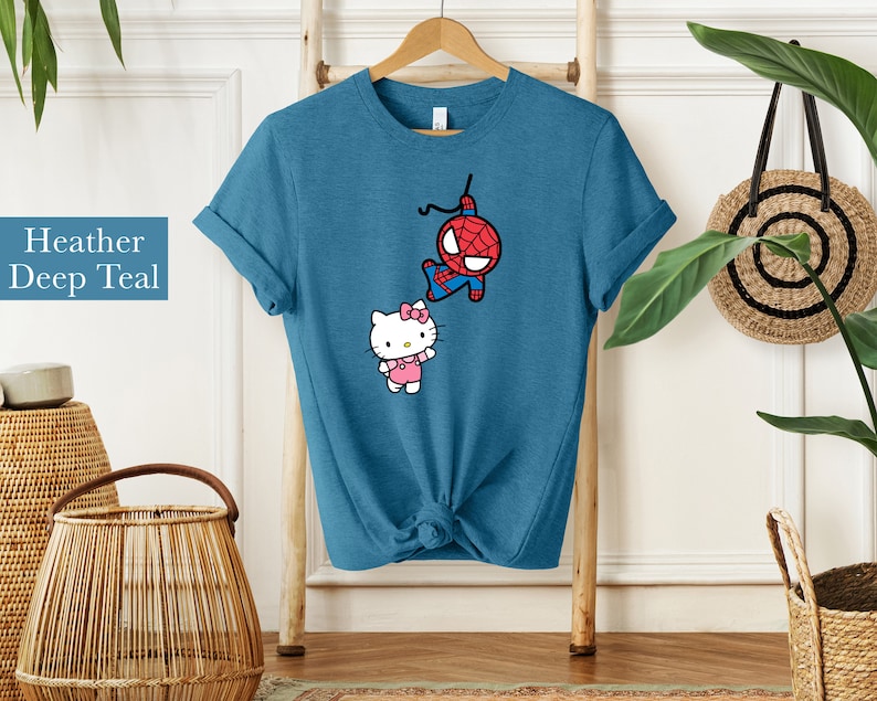 Spiderman and Kitty Shirt Sweatshirt & Hoodie, Kitty Spiderman Couple Shirt, Y2K Inspired Matching Couple, Hello Cat Shirt, Kawaii Shirt image 5