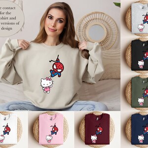 Spiderman and Kitty Shirt Sweatshirt & Hoodie, Kitty Spiderman Couple Shirt, Y2K Inspired Matching Couple, Hello Cat Shirt, Kawaii Shirt image 8