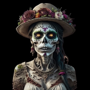 Halloween Downloads SVG, Country Catrina, Mexican Skull, Catrina with hat, Catrina PNG, Sublimation, Halloween, Digital Art