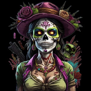 Halloween Catrina SVG, Mexican Catrina PNG, Zombie Catrina Art Digital Download, Art Sublimation, Dia de Muertos Digital Artwork