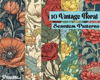 VINTAGE BLUMEN | 10 nahtlose Drucke, Blumen digitales Papier, Blumen wiederholendes Muster, Blumen Hintergrund, Blumen digitales Papier, Scrapbook