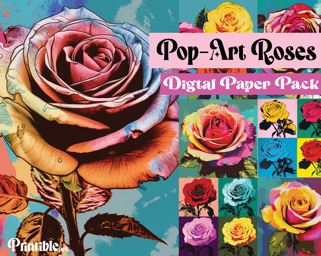 Pot Art Roses POP ART ROSES | 10 Printable Digital Prints, Flowers Digital Paper ...