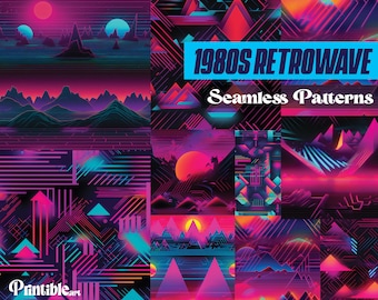 1980 RETROWAVE / 10 stampe senza cuciture, arte anni '80, carta digitale, motivo ripetuto, sfondo anni '80, carta digitale Retrowave, Neon, Scrapbook