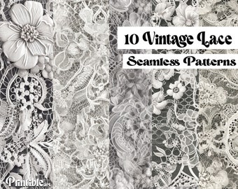 VINTAGE LACE | 10 Seamless Prints, Lace Digital Paper, Lace Repeating Pattern, Bridal Lace Background, Lace Digital Paper, Scrapbook