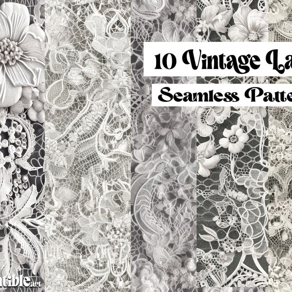 VINTAGE LACE | 10 Seamless Prints, Lace Digital Paper, Lace Repeating Pattern, Bridal Lace Background, Lace Digital Paper, Scrapbook