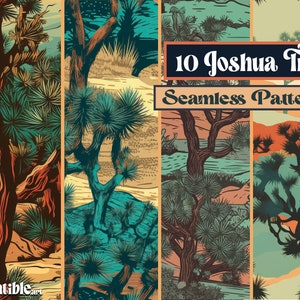 JOSHUA BAUM | 10 nahtlose Drucke, digitales Papier, Joshua Tree wiederholendes Muster, Kaktus Hintergrund, Wüstenlandschaft, Boho Wüstenmuster