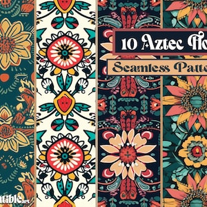 FLEURI AZTÈQUE | 10 tirages sans couture, papier numérique fleurs, motif répétitif de fleurs, Boho du sud-ouest, papier numérique Floral, Scrapbook