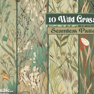 WILD GRASSES | 10 Seamless Prints, Grass Digital Paper, Grasses Repeating Pattern, Ornamental, Background, Field, Digital Paper, Scrapbook
