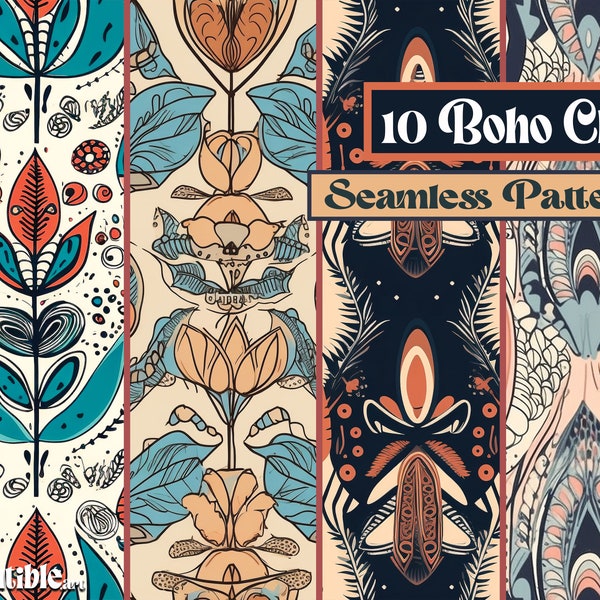 BOHO CHIC | 10 Seamless Patterns, Boho Digital Paper, Repeating Pattern, Boho Background, Boho Decor Print, Boho Printable, Boho Scrapbook
