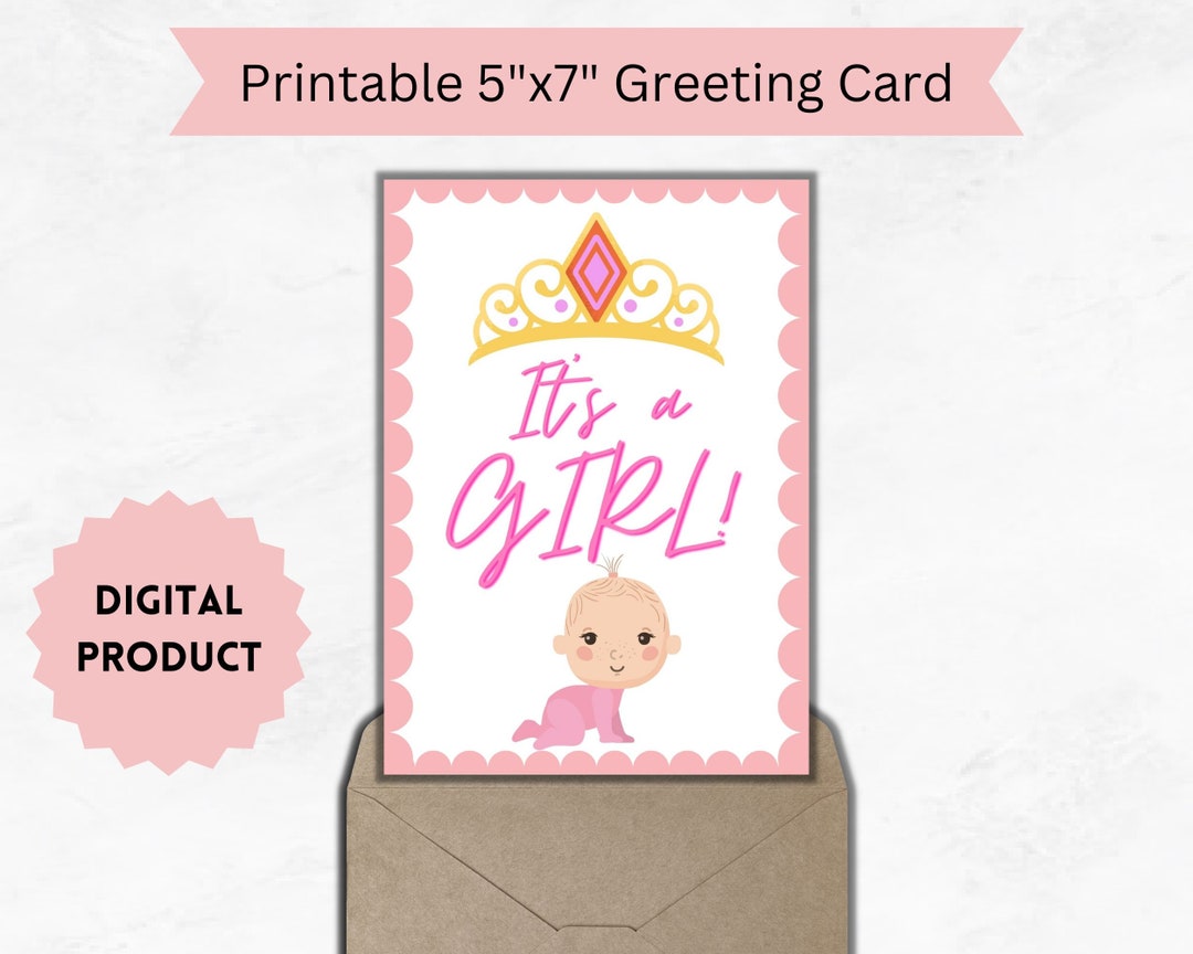 Printable It's a Girl Card, Baby Girl Card, Printable Greeting Card
