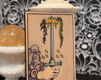 Ace of Swords Tarot Card Wooden Altar Tile