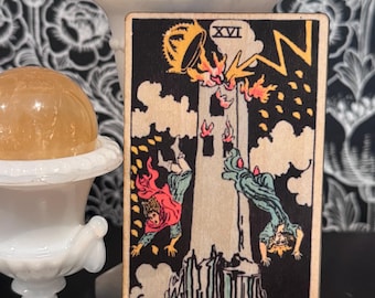 The Tower Tarot Card Wooden Altar Tile