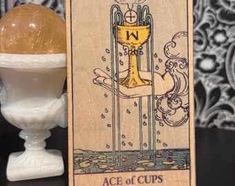 Ace of Cups Tarot Card Wooden Altar Tile