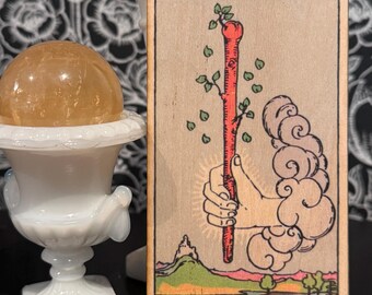 Ace of Wands Tarot Card Wooden Altar Tile