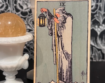 The Hermit  Tarot Card Wooden Altar Tile
