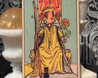Handcrafted Wooden Queen of Wands Card - Altar Decor & Divination Tool - Witchy Home Decor