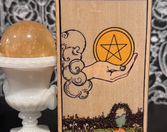 Ace of Pentacles Tarot Card Wooden Altar Tile