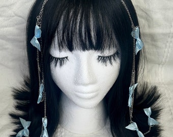 Tassel hair chain | bow hair clip | Cinderella BLUE