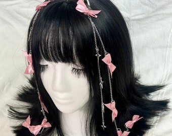 Tassel hair chain | bow hair clip | Aurora PINK