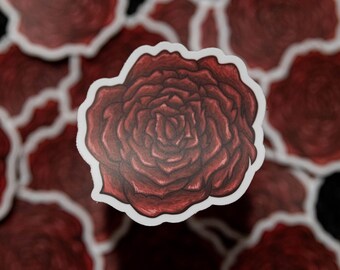 Red Rose Vinyl Waterproof Sticker | 3"x3", floral girlies, red roses, rose-red, gift flowers, laptop water bottle decals, gifts for her
