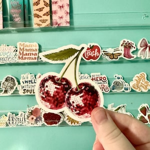 Disco Cherries Vinyl Laptop Sticker 3"x1.5" | cherry red sticker, disco cherry, girly sticker, waterproof matte sticker, cherry decal