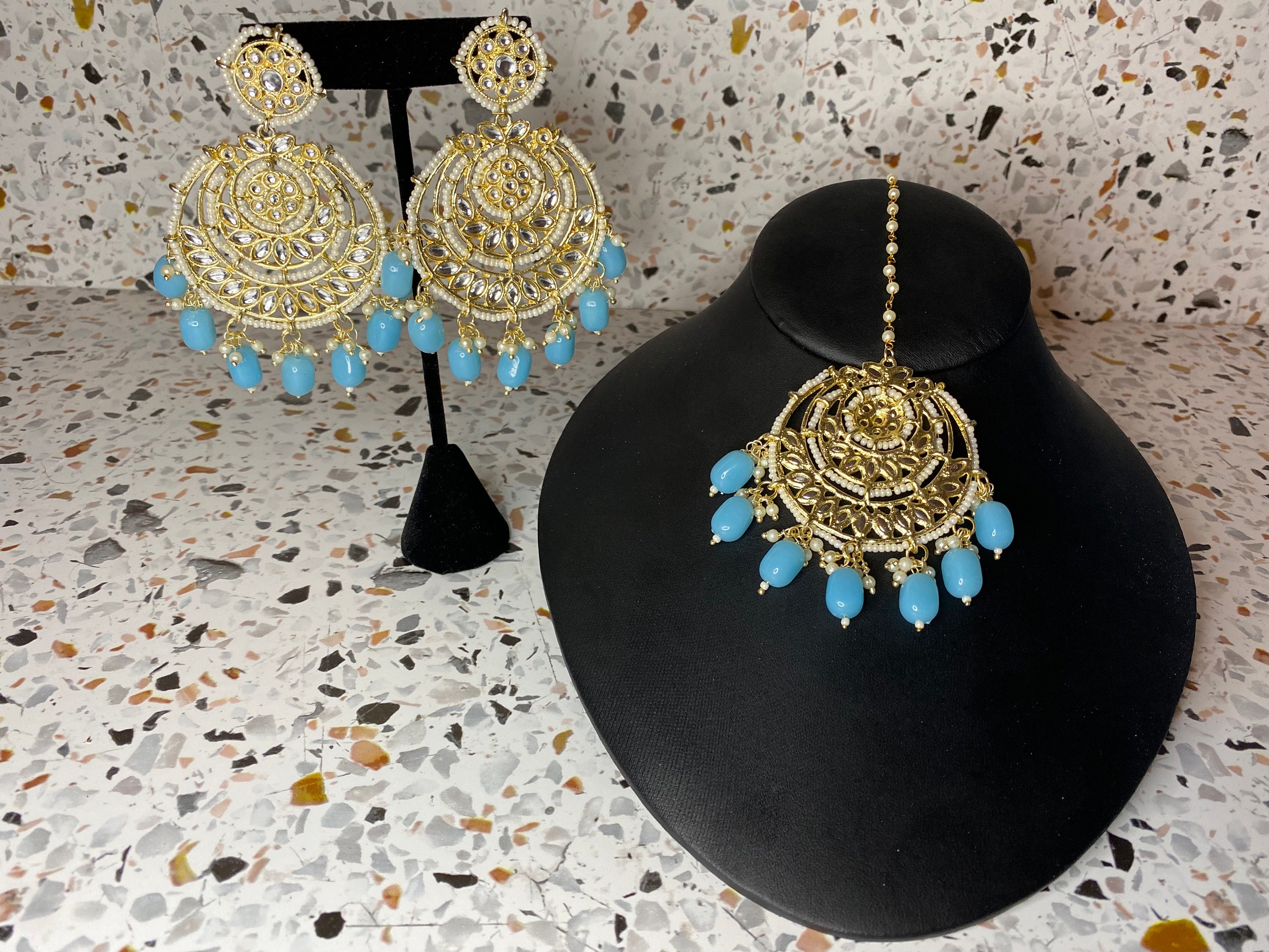 Silver American Diamond Chandbali Earring Tikka set|Indian Jhumka Earr –  Indian Designs