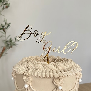 Cake Topper Baby Shower Oro - Scritta Boy Or Girl In Plexiglass 11x16cm