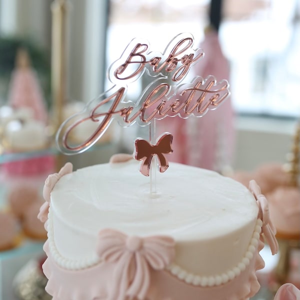 Custom Coquette Style Cake Topper, Baby Shower Cake Topper, Bow Styled Theme Party